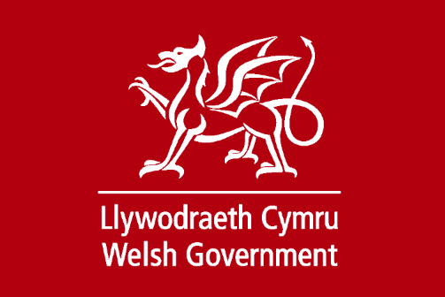 Welsh Government Logo. White on Red