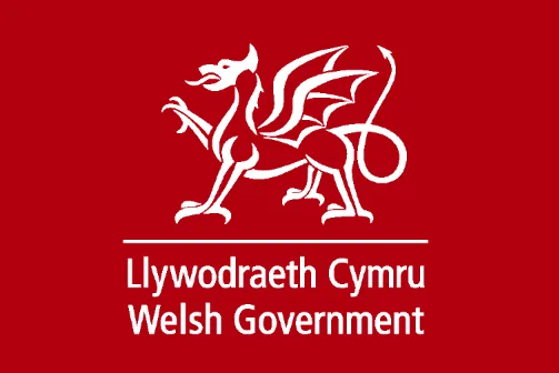 Welsh Government Logo. White on Red